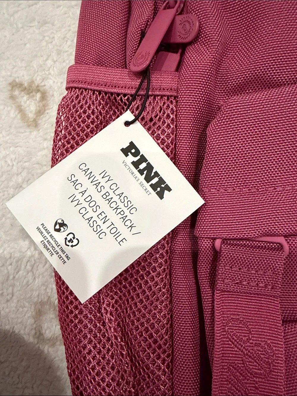 PINK Victoria's Secret Rose Canvas Backpack with Mesh Pockets